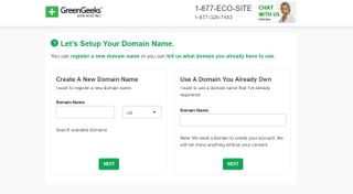 GreenGeeks' setup page for domain names