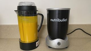 Nutribullet Rx with a blended, heated soup inside