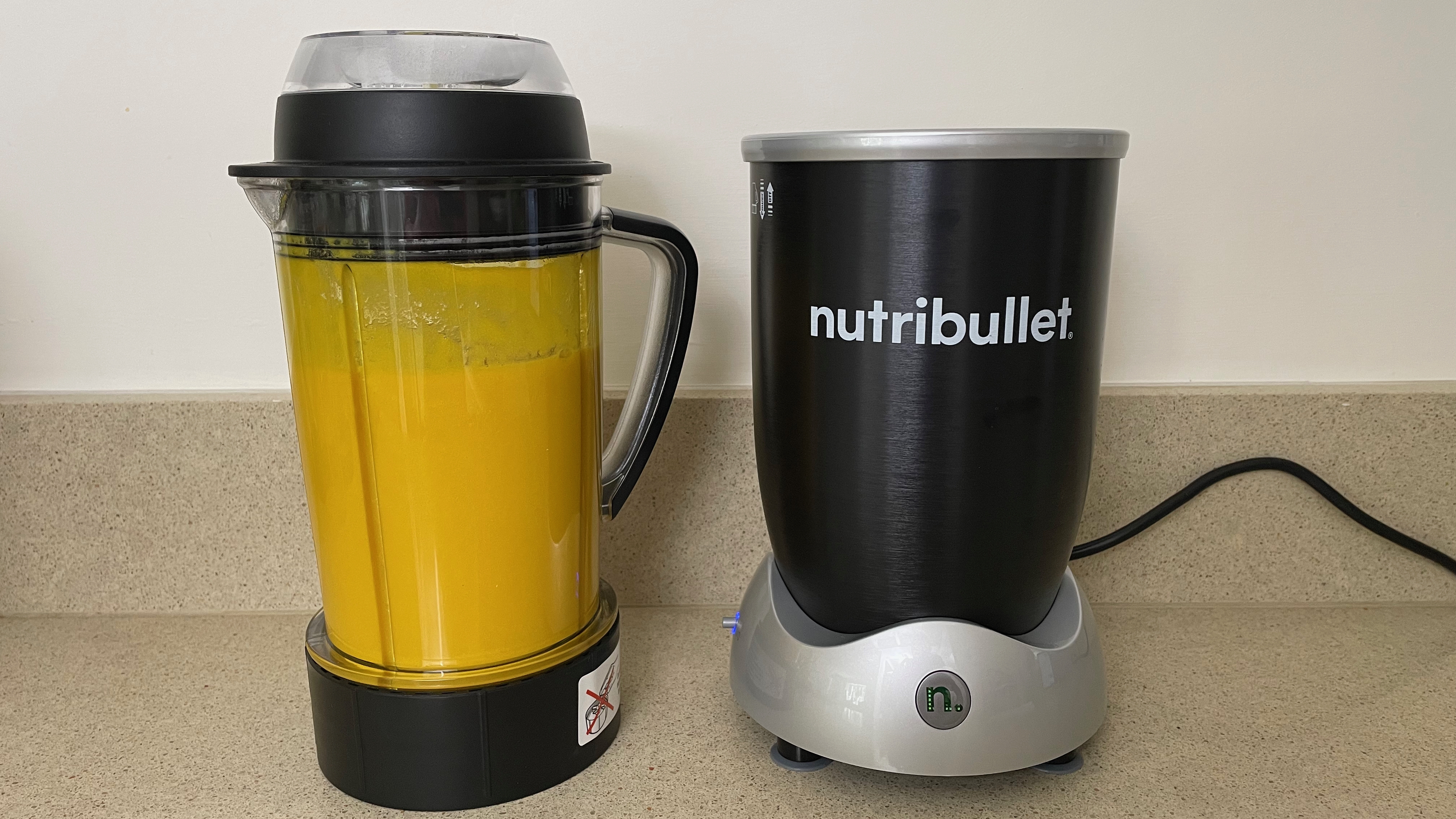 Nutribullet Rx with a blended, heated soup inside