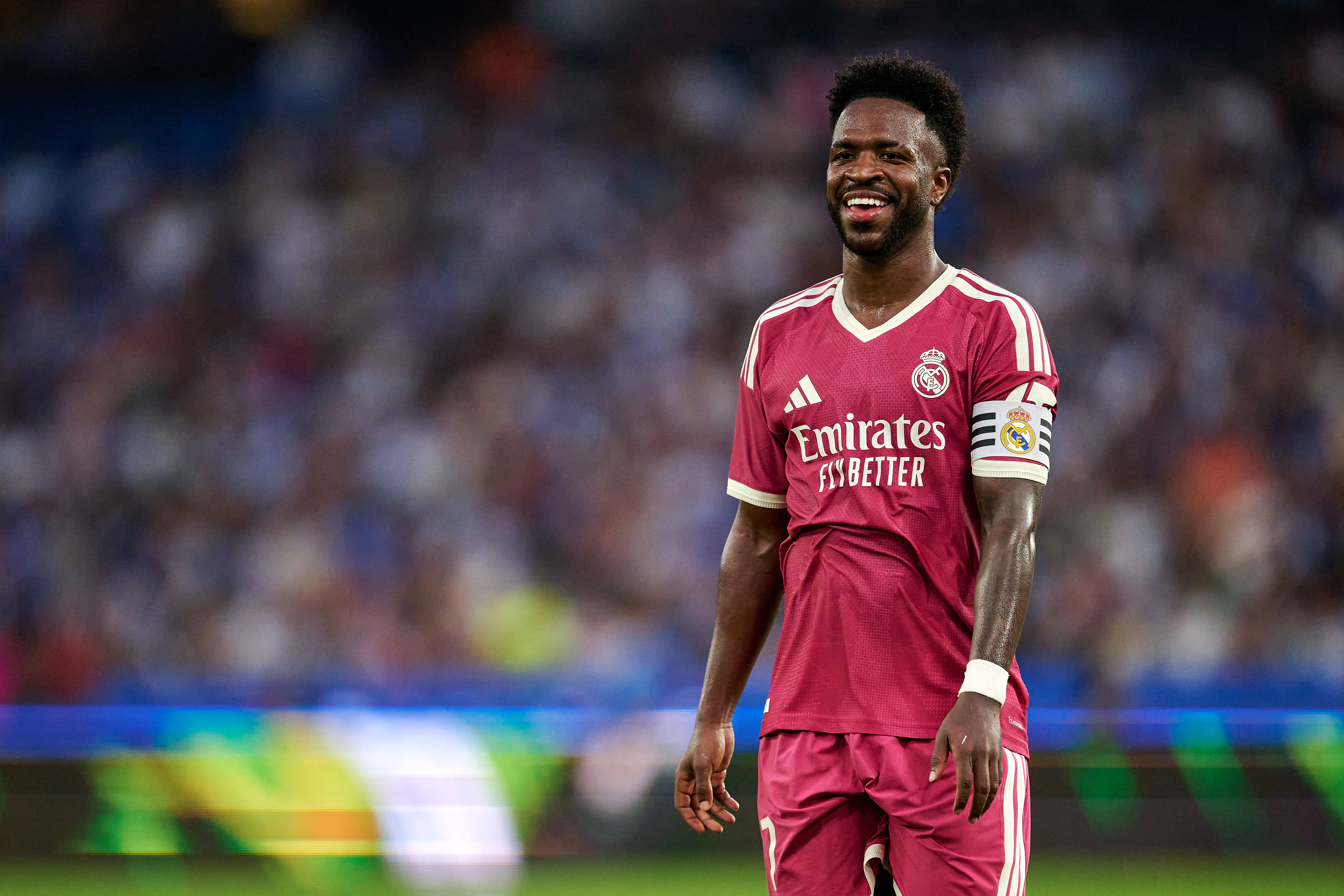 A CORUNA, SPAIN - AUGUST 12: Vinicius Junior of Real Madrid reacts during match between RC Deportivo A Coruna and Real Madrid (Photo by Bruno Penas/Quality Sport Images/Getty Images)