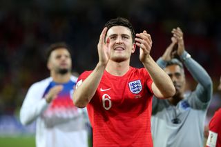 Harry Maguire of England applauds fans during the 2018 World Cup