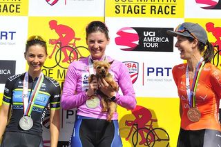 Overall 2019 Joe Martin Stage Race winner Chloe Dygert-Owen and friend, plus second-placed Shannon Malseed and third-placed Sara Bergen