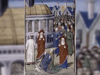 This miniature artwork shows Pope Joan, who has just given birth to an infant during a Church procession.