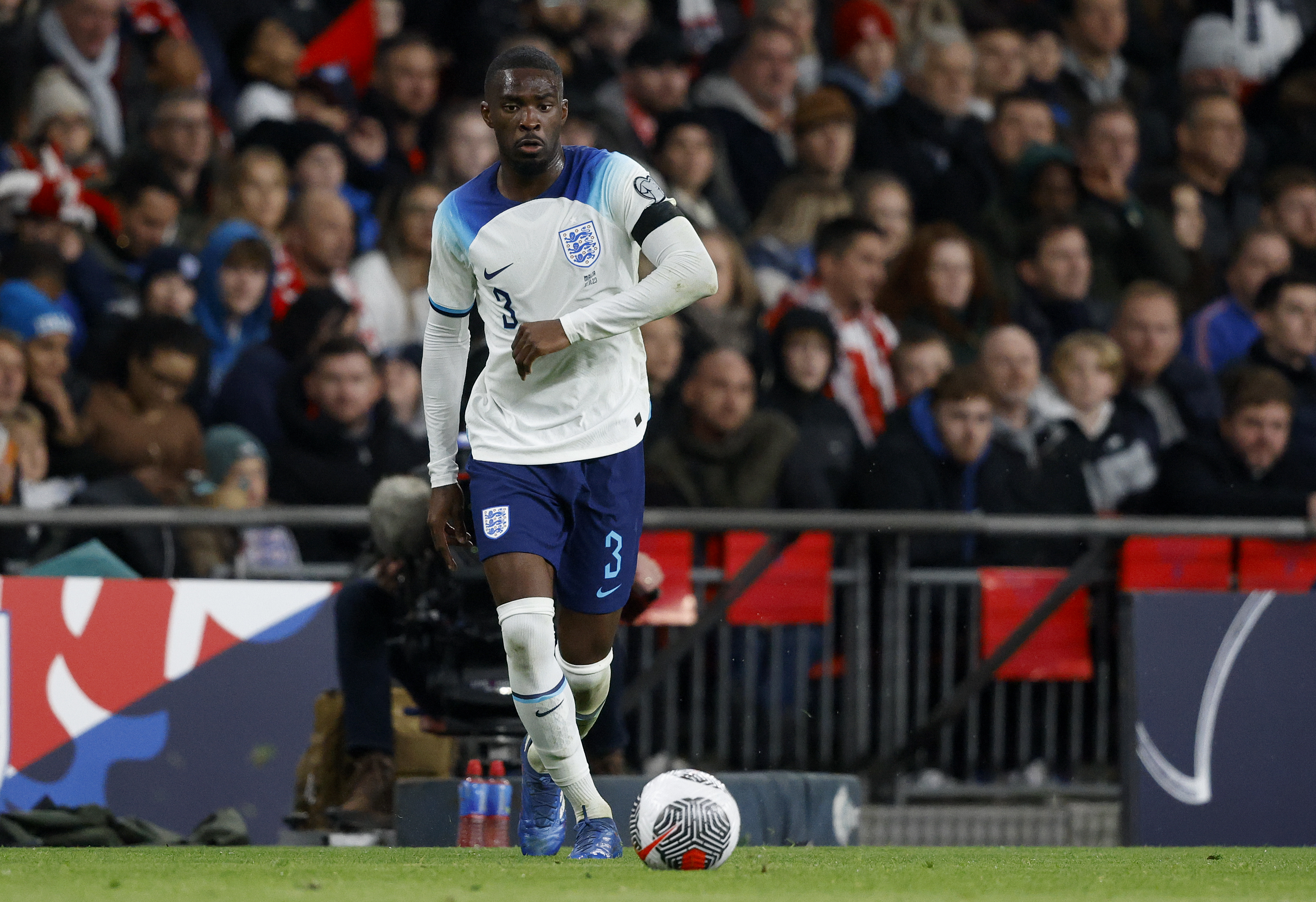 Fikayo Tomori in action for England against Malta in November 2023.