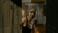A puppet character answers a door in The Dark Eye
