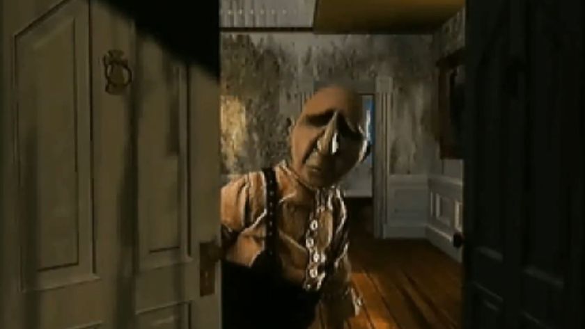A puppet character answers a door in The Dark Eye