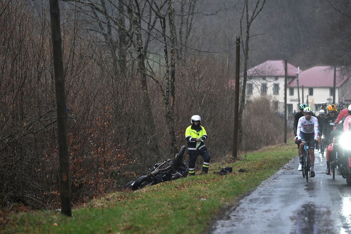 One of the race motorbikes ended up in a ditch during the tough weather