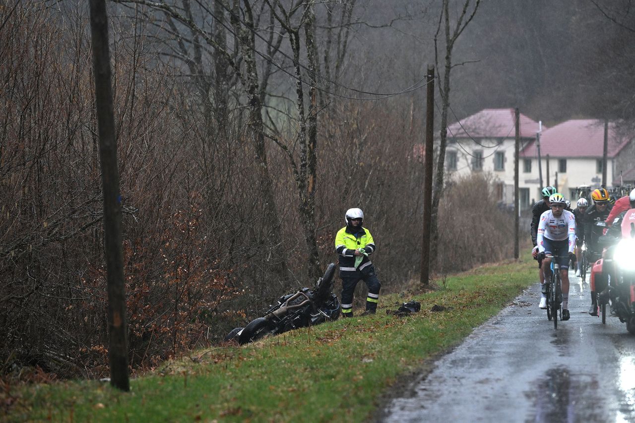 One of the race motorbikes ended up in a ditch during the tough weather
