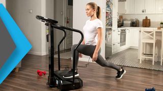 Bluefin Fitness Vibration Plate in use by woman in living room