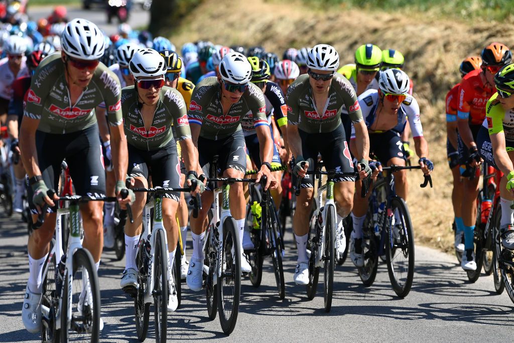 JESI ITALY MAY 17 LR Stefano Oldani of Italy Mathieu Van Der Poel of Netherlands and Alexander Krieger of Germany and Team Alpecin Fenix during the 105th Giro dItalia 2022 Stage 10 a 196km stage from Pescara to Jesi 95m Giro WorldTour on May 17 2022 in Jesi Italy Photo by Tim de WaeleGetty Images