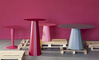 Tables, by Constance Guisset for Matière Grise. Four round different sized tables.
