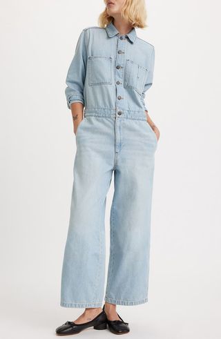 Iconic Long Sleeve Denim Wide Leg Jumpsuit