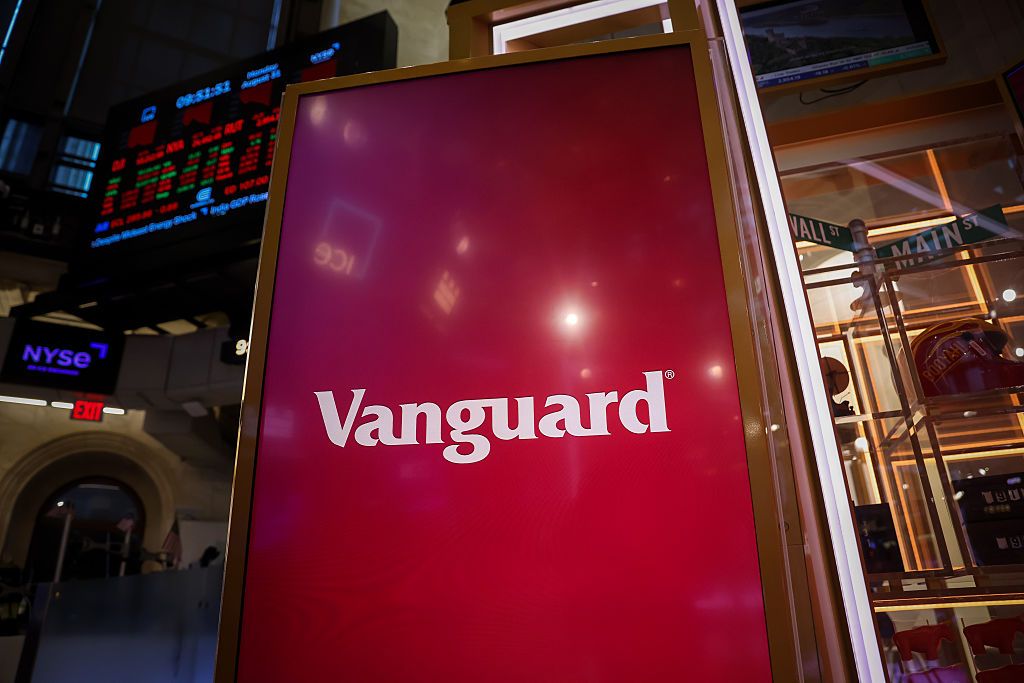 Vanguard Group signage on the floor at the New York Stock Exchange (NYSE) in New York, US, on Monday, Aug. 31, 2026.