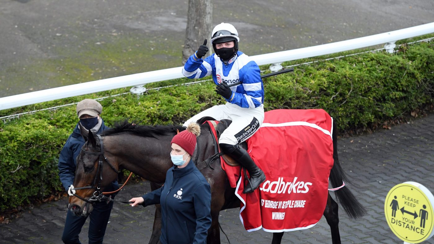 Frodon and Bryony Frost makes all and wins, here being led in to the winners enclosure 26-12-20 Pic Bill Selwyn