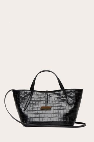 Petite Penne Tote Black Croc-Embossed