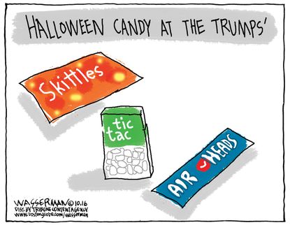 Editorial cartoon U.S. Donald Trump Halloween candy