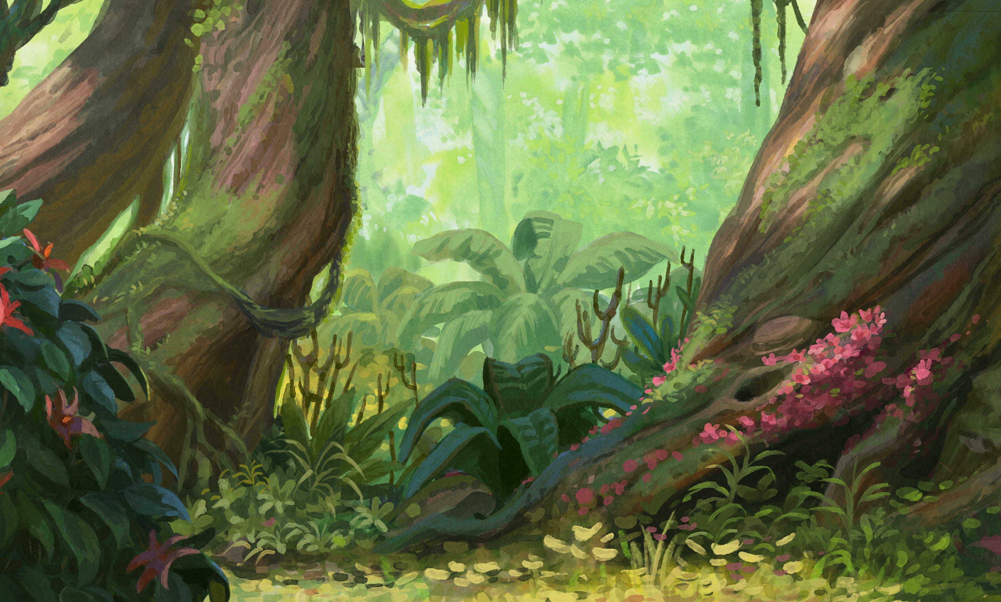 Painted backgrounds for an animated film