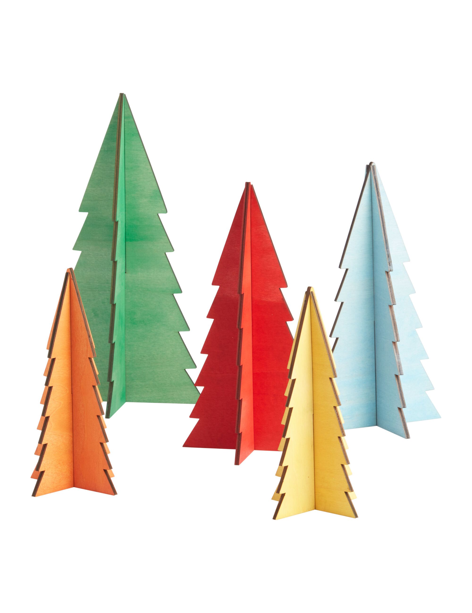 Multicolor Wood Tabletop Tree Decor 5 Pack