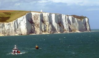 The limestone of the White Cliffs of Dover is an example of carbon-rich marine sediment, composed of the remains of tiny calcium carbonate skeletons of marine plankton.