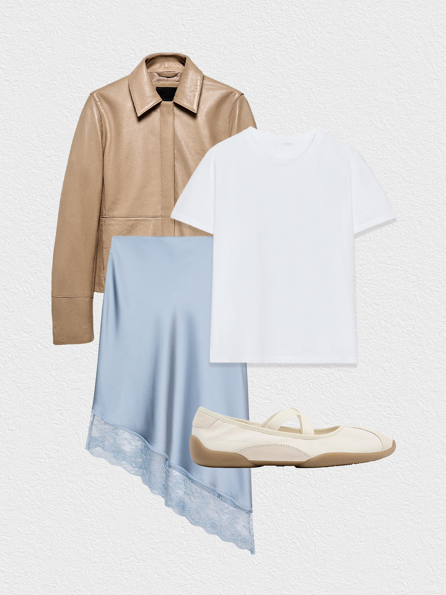 Blue silk skirt outfit