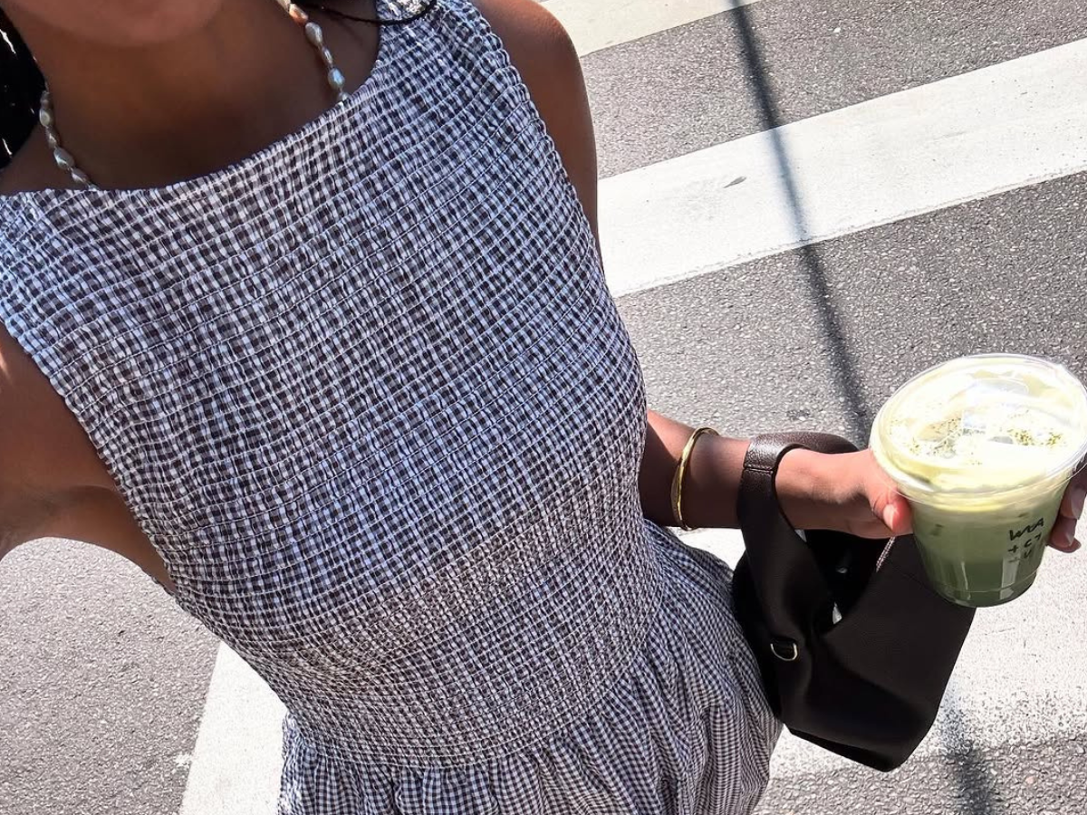 woman wearing gingham summer dress