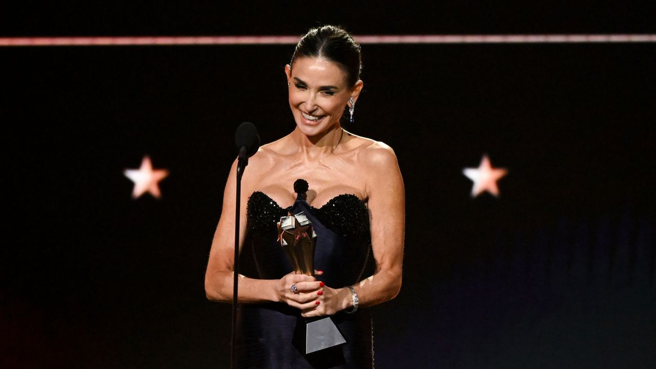 Demi Moore on stage at the 2025 Critics&#039; Choice Awards