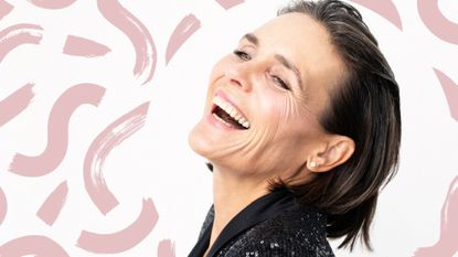 A woman laughing with a brown bob hairstyle, illustrating our bob mistakes feature