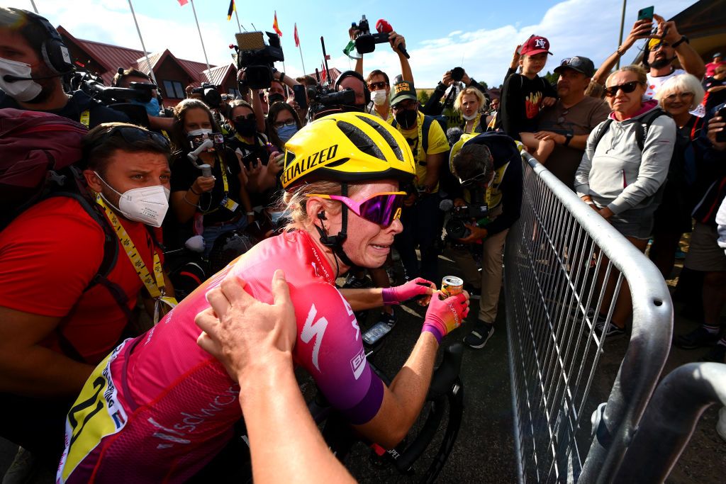 LE MARKSTEIN FRANCE JULY 30 Demi Vollering of Netherlands and Team SD Worx react disappointed on arrival during the 1st Tour de France Femmes 2022 Stage 7 a 1271km stage from Slestat to Le Marksteinc TDFF UCIWWT on July 30 2022 in Le Markstein France Photo by Tim de WaeleGetty Images