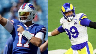 Composite image of Aaron Donald and Josh Allen for Bills vs Rams NFL