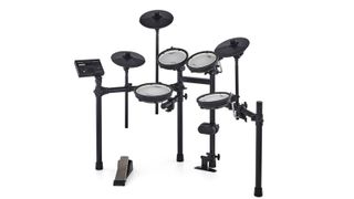 Angled shot of the Roland TD-07DMK electronic drum set on a white background