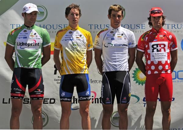 The various classification leaders are presented on the podium.