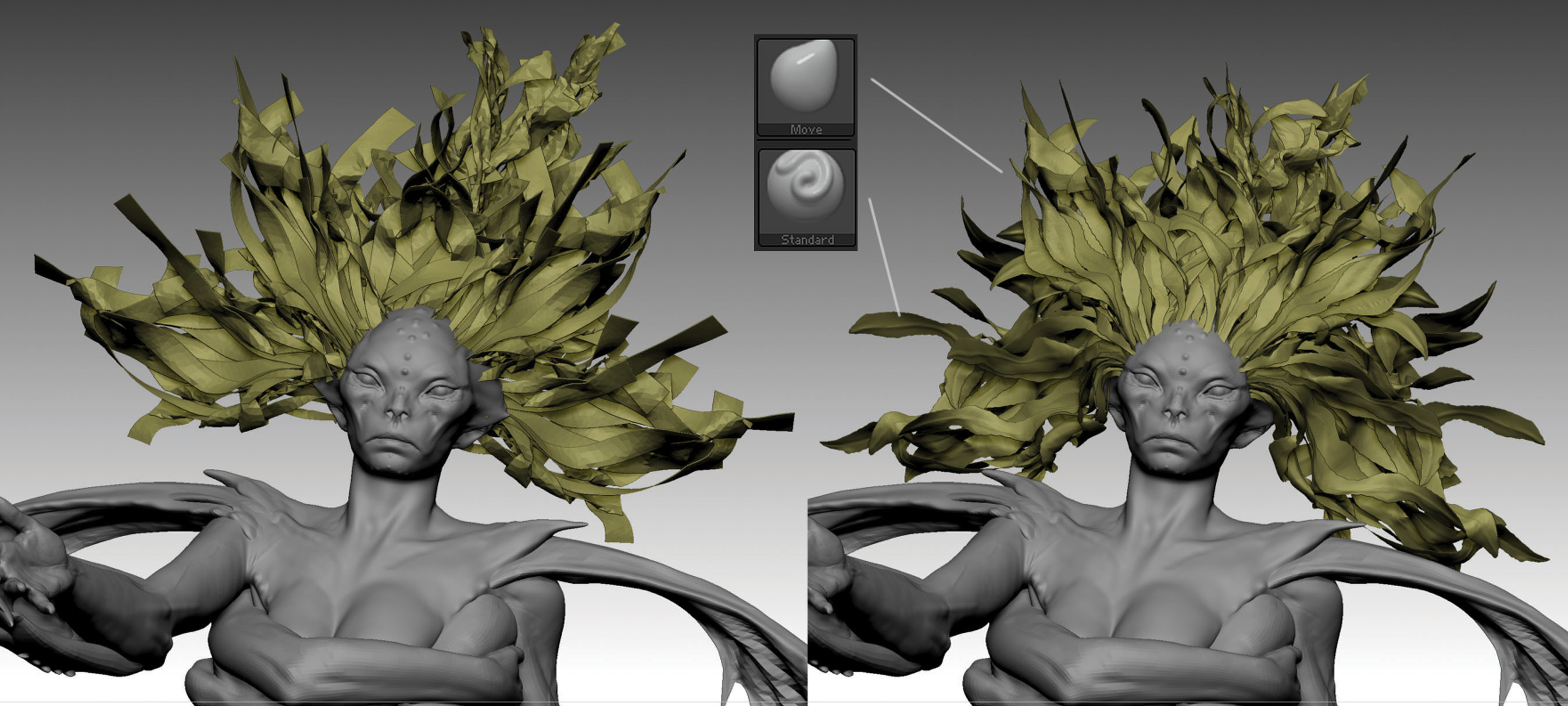 Go back to ZBrush to add details to the hair