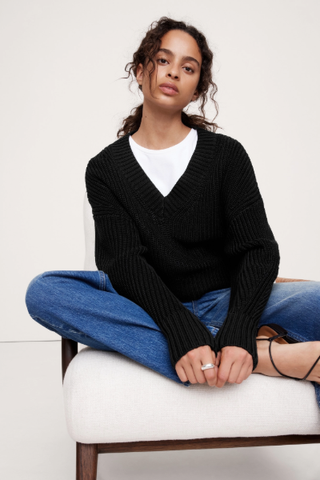 Banana Republic Oversized Cropped V-Neck Cotton Sweater (Was $120) 