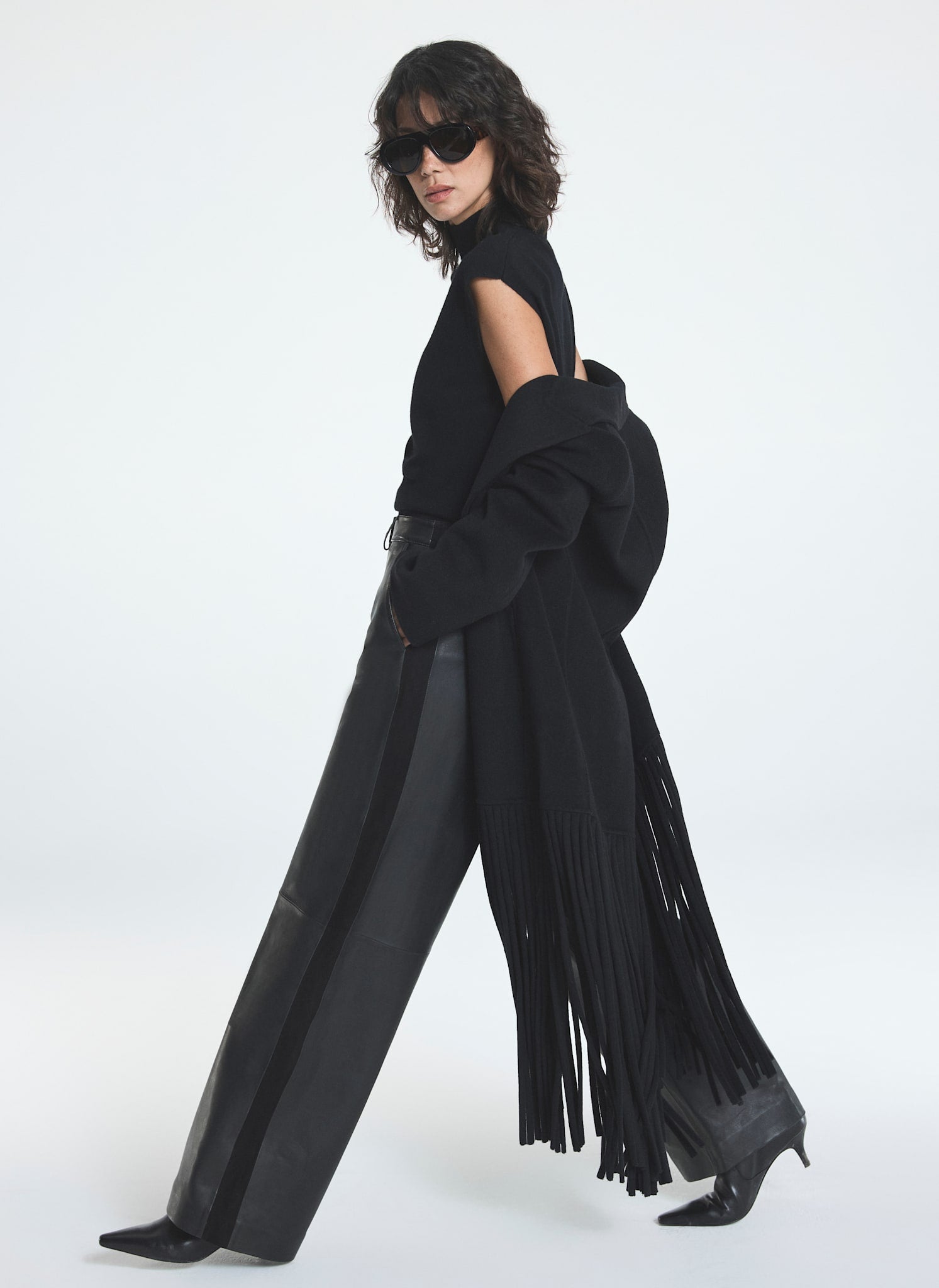 Black Leather Wide Leg Trousers