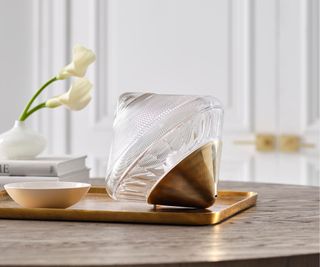 crystal light on table with vase of flowers