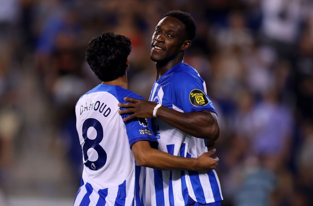 Brighton &amp; Hove Albion season preview 2023/24 Danny Welbeck of Brighton &amp; Hove Albion celebrates with Mahmoud Dahoud after scoring their team&#039;s first goal during the Premier League Summer Series match between Brighton &amp; Hove Albion and Newcastle United at Red Bull Arena on July 28, 2023 in Harrison, New Jersey. (Photo by Mike Stobe/Getty Images for Premier League)