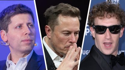 Split image showing Sam Altman, Elon Musk and Mark Zuckerberg