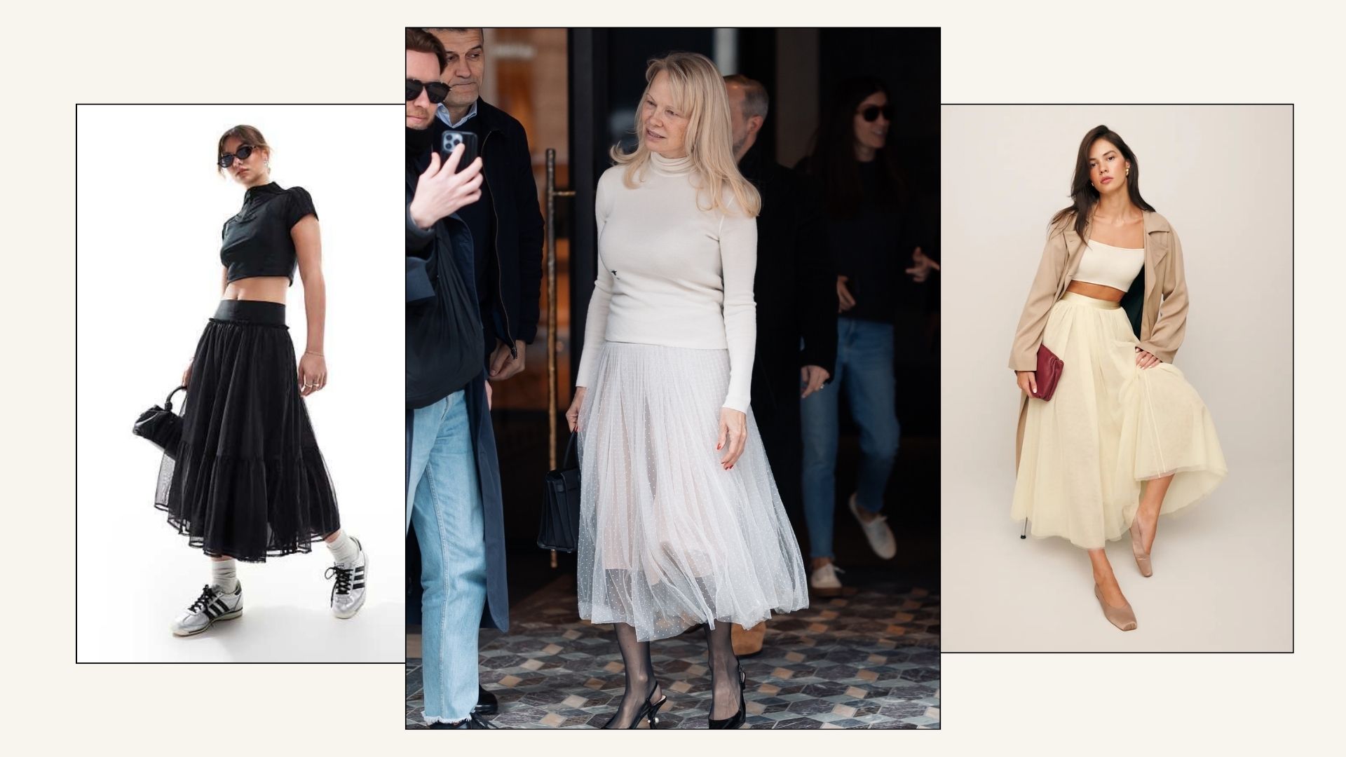 Pamela Anderson wears a tulle skirt.