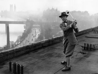 Franics Ouimet preparing for the 1926 Walker Cup on the roof of the Savoy Hotel in London