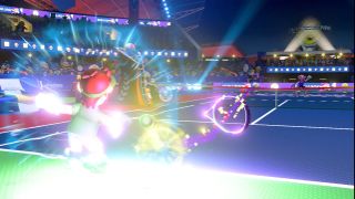 Mario smashes the ball in Mario Tennis Aces, one of the best Nintendo Switch Multiplayer Games in 2021