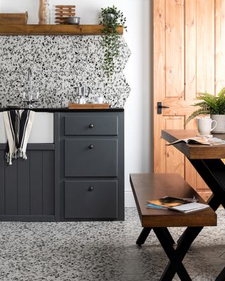Terrazzo kitchen floor with matching worktops, modern kitchen design