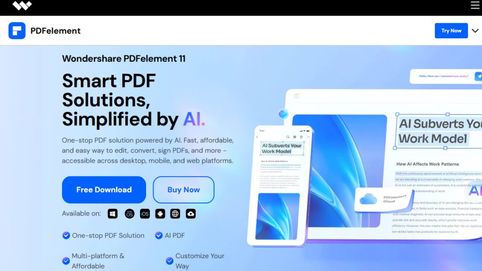 Website screenshot of PDFelement (July, 2025)
