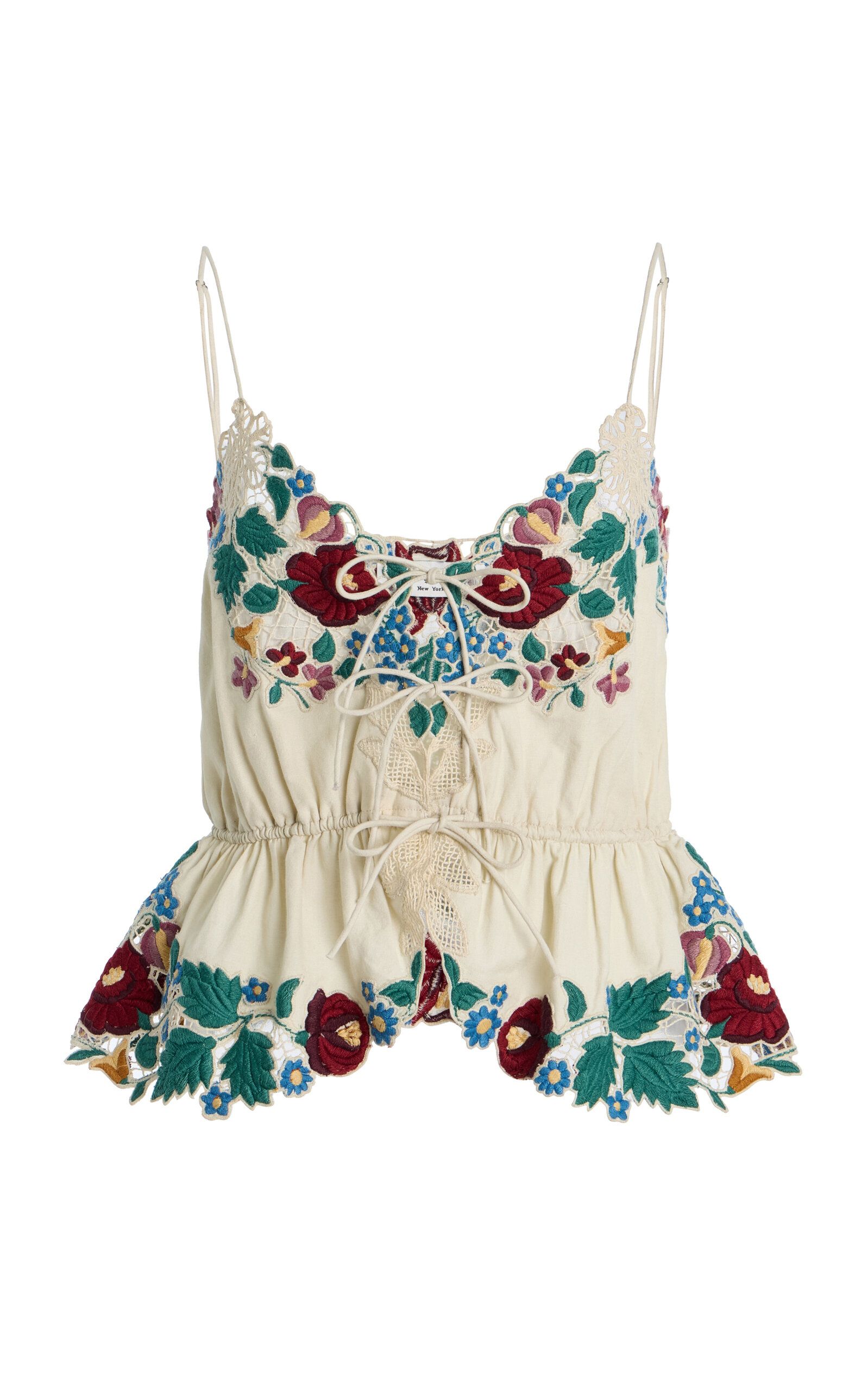 Katharine Embroidered Cotton-Linen Top