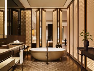bathroom in suite at aman new york hotel