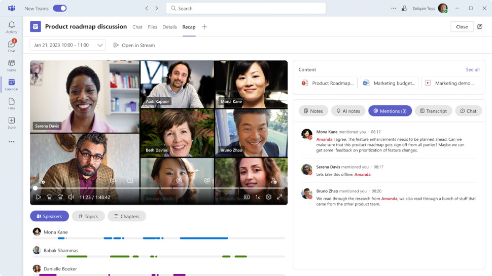 Microsoft Teams speaker report inelligent recap