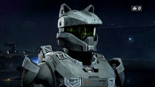 A Halo Infinite spartan wearing cat ears