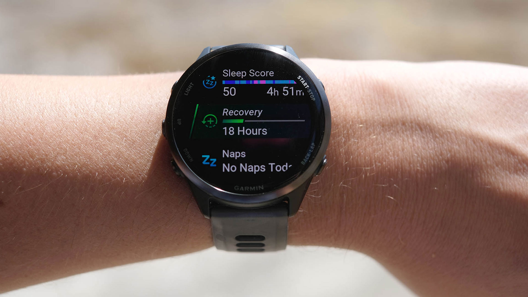 The Garmin Forerunner 570 being tested by our reviewer