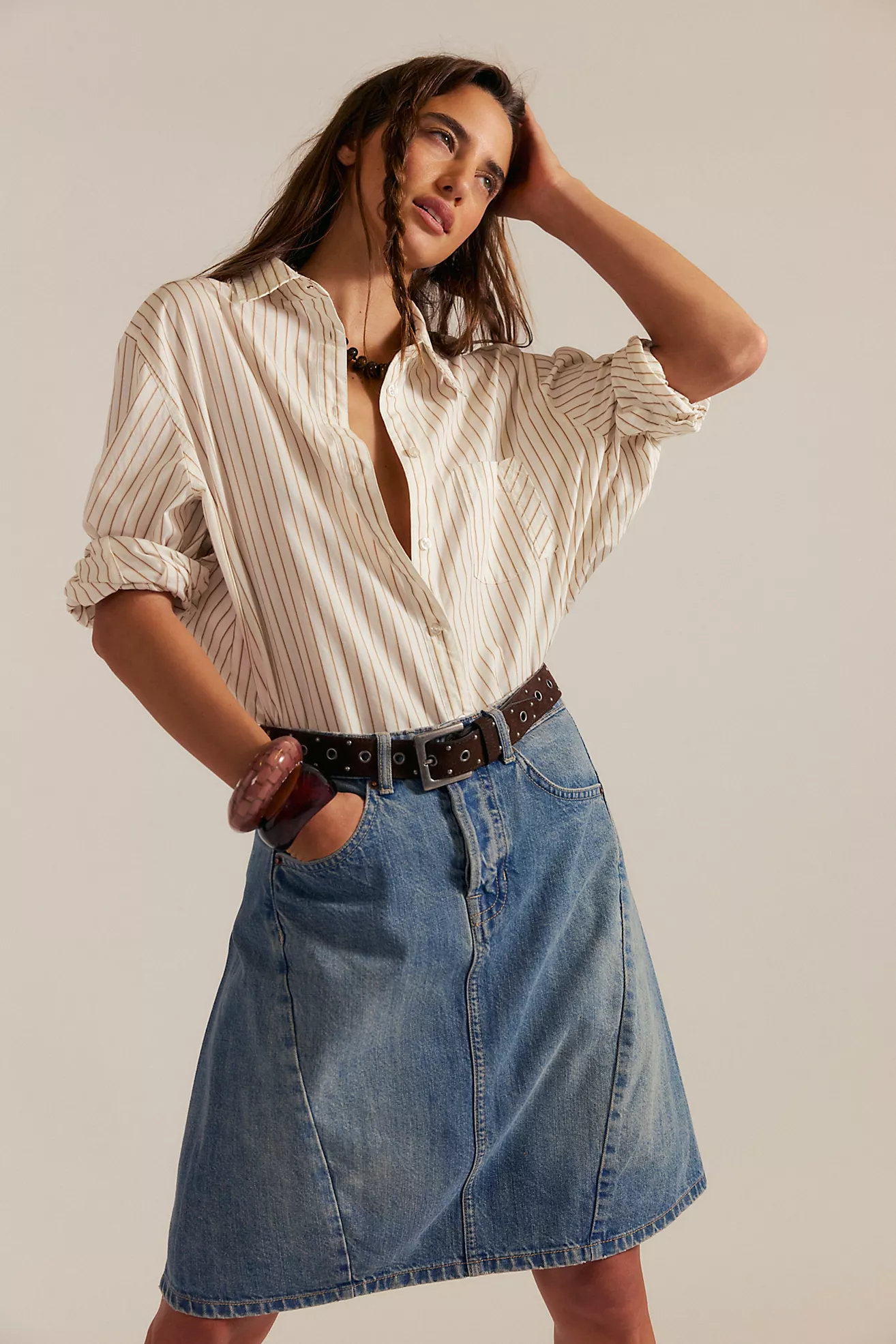 We the Free Yoko Pleated Denim Skirt
