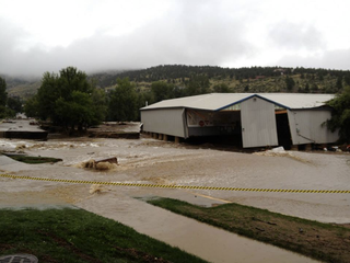 Building in Lyons destroyed by flooding.