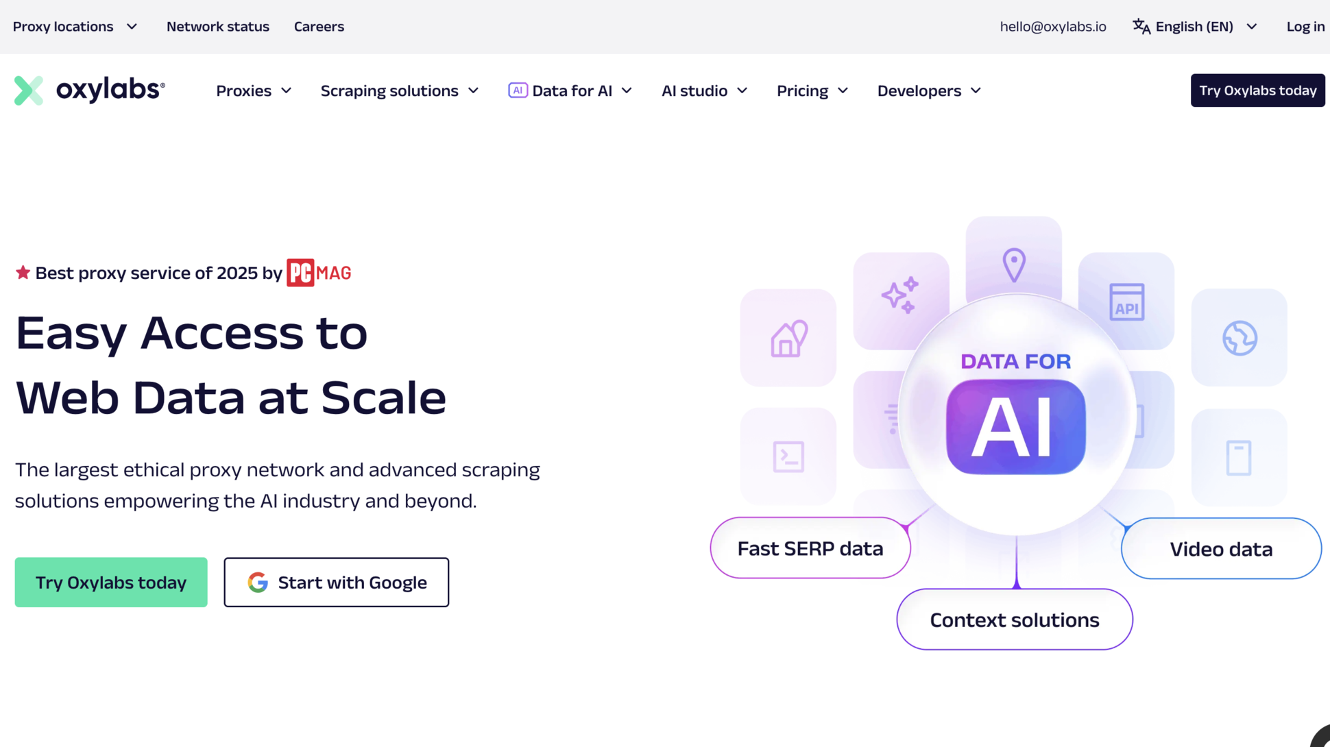 Website screenshot of Oxylabs (November, 2025)